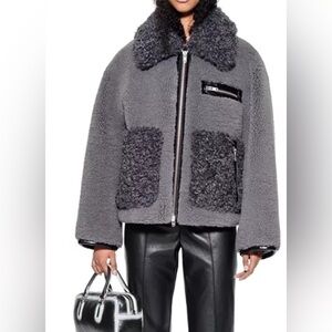 Stand Studio Joann faux fur jacket smoked grey NWT